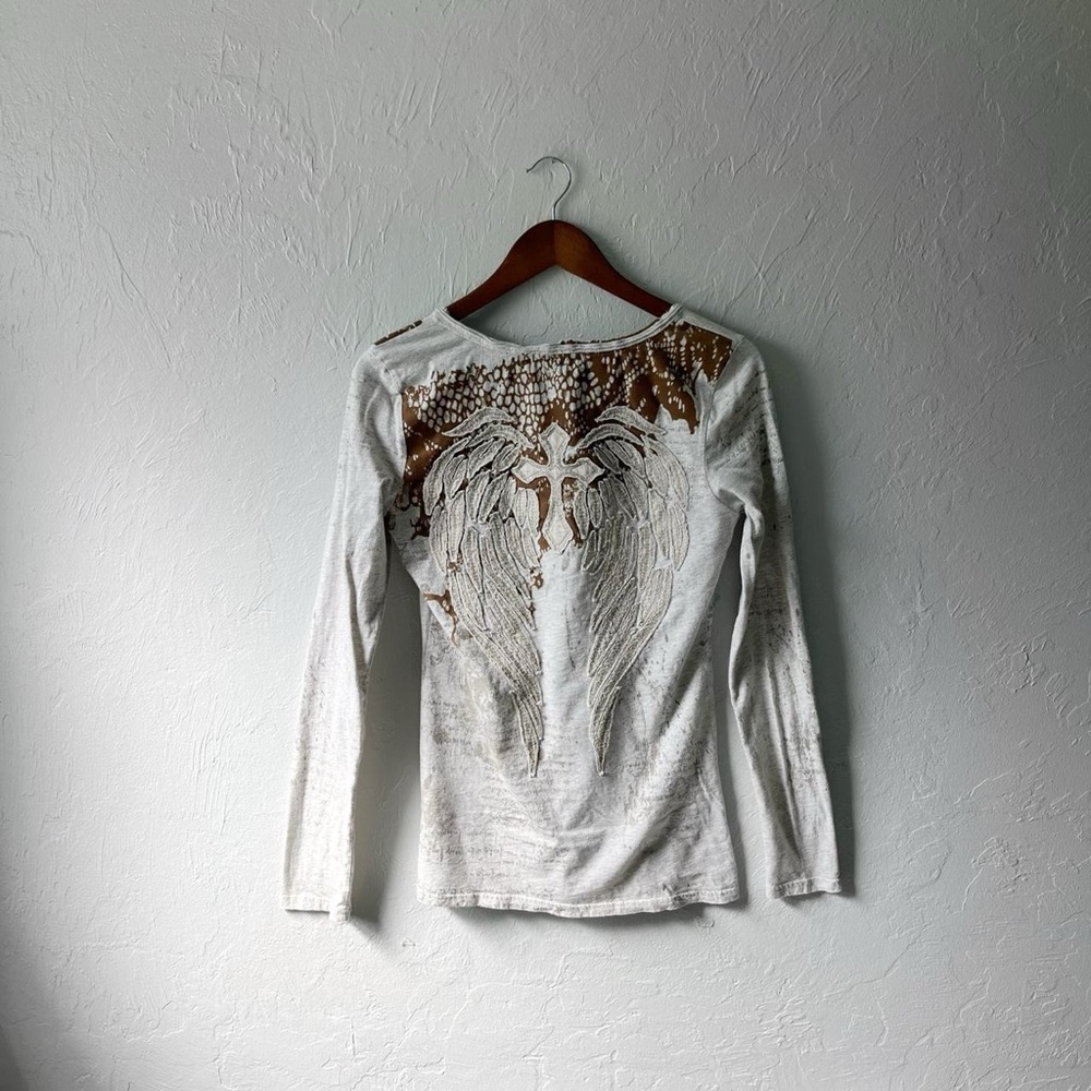 Miss Me White Long Sleeve Embroidered Angel Wing Top